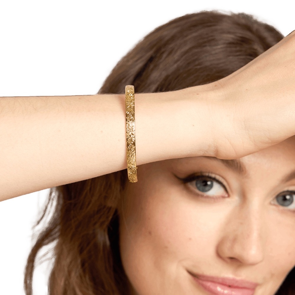 Our Spare Change Small Floral Elegant Gold-Tone Cuff Bracelet
